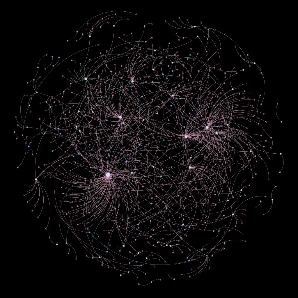 Network render in pale violet lines on black
