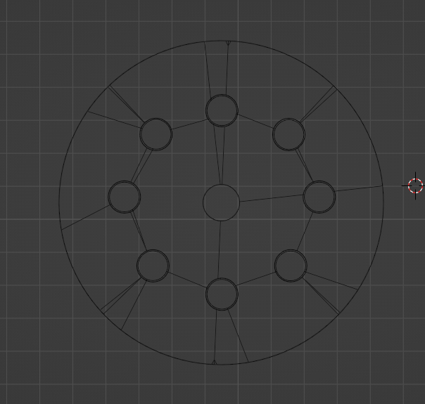 3D model of a roller layout seen from above, a circle of eight points